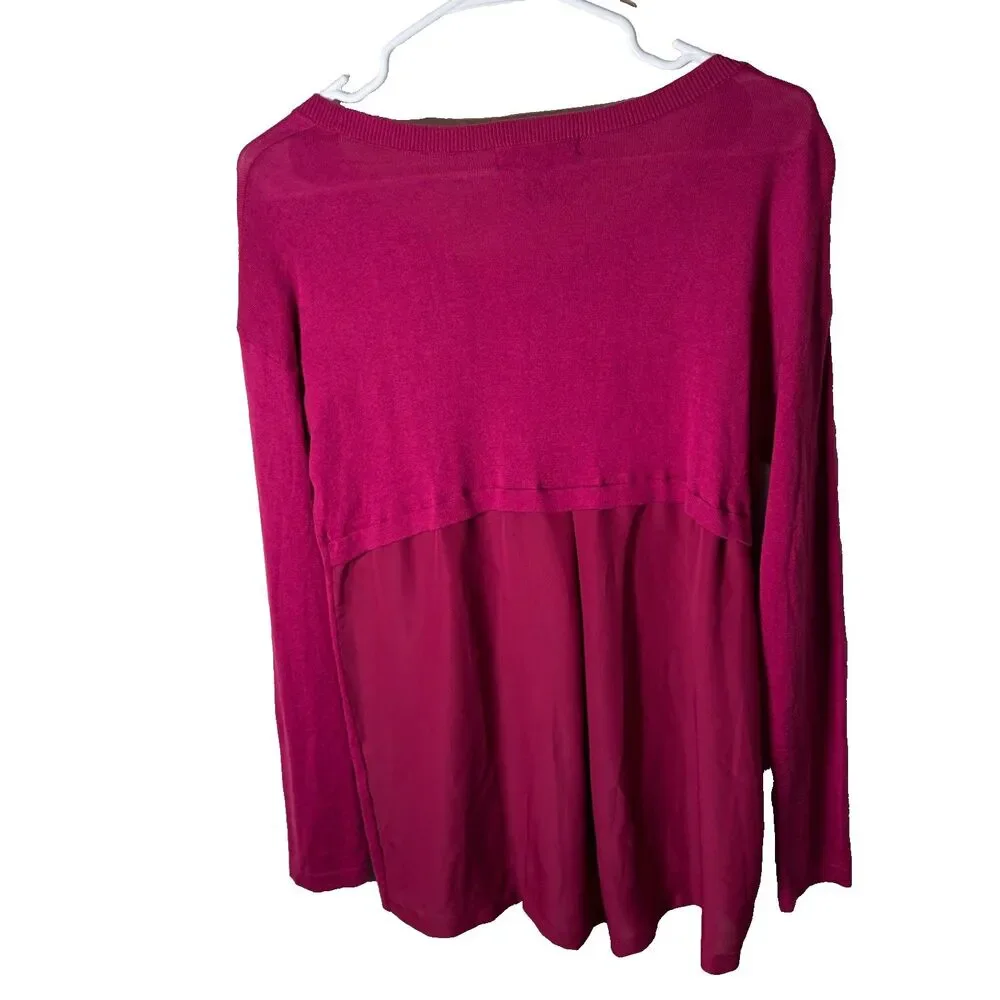 August Silk Sweater Women's Medium Purple Knit Pullover Pocket Layered Casual